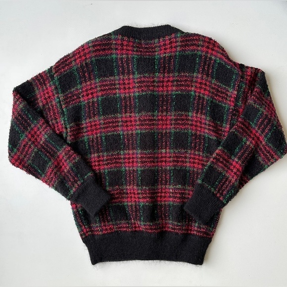 Vintage Jacobsons Holiday Plaid Sparkle Fuzzy Wool Blend Cardigan Sweater Petite - Picture 3 of 8